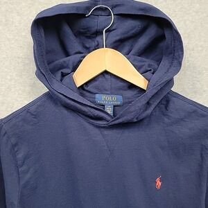 POLO RALPH LAUREN Youth Sz 14-16 Navy LightWeight Hoodie LS Top Shirt Cotton EUC